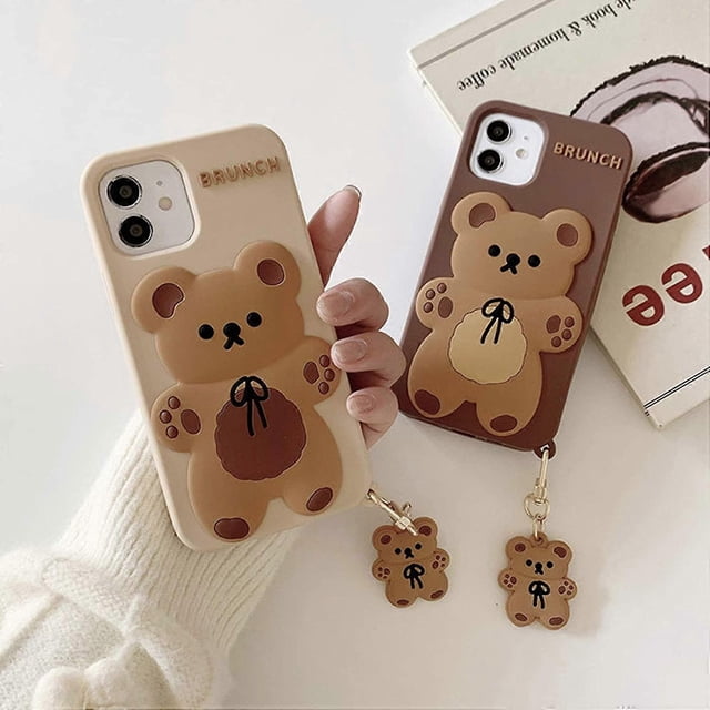 Phone Case, 3D Cute Bowknotr Bear Soft Silicone Shockproof Bumper All-Round Protective Phone Cover Compatible for iPhone XR (Brown)