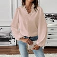 thumbnail image 2 of GXIPO Women's Ruffle Trim Pullover Long Sleeve Blouse Top Cotton Stand Collar Elegant Work Shirt Beige S, 2 of 7