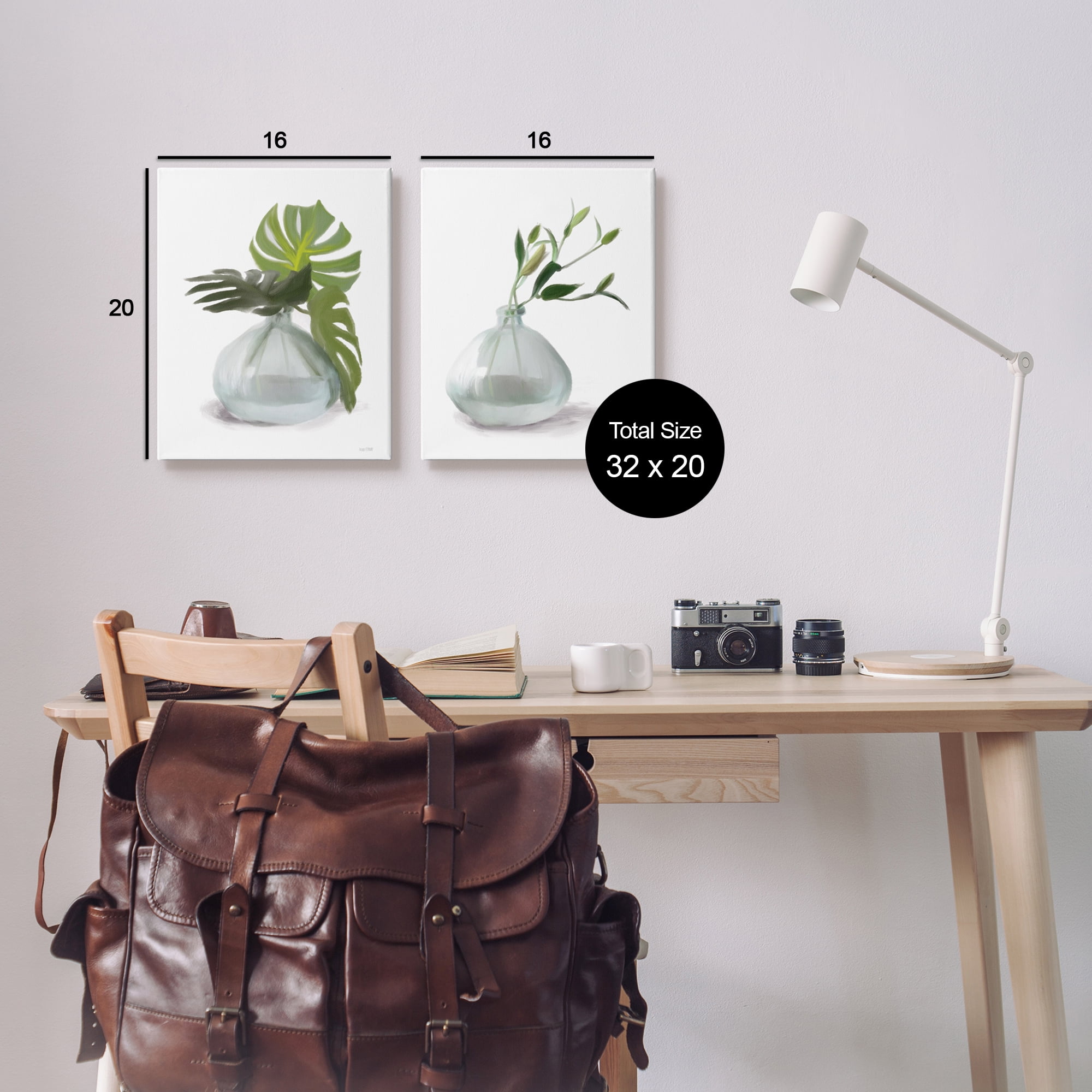 Stupell Simple Monstera Plant Leaf Sprigs Botanical & Floral Painting Gallery Wrapped Canvas Print Wall Art, Set of 2