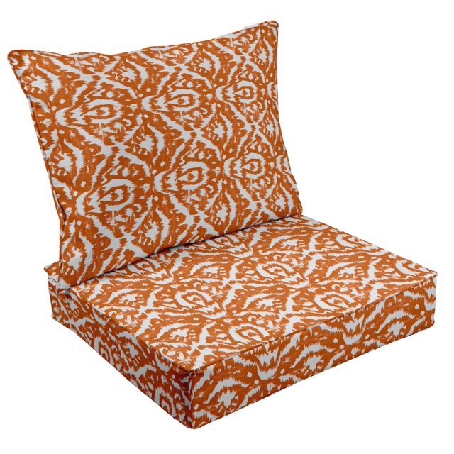 Vargottam Printed Outdoor DeepSeatPatioCushions Set 2pcsSeatSet All Weather Replacement CushionPatioSeatand Back Cushion Set 25"x25"x5"-Orange