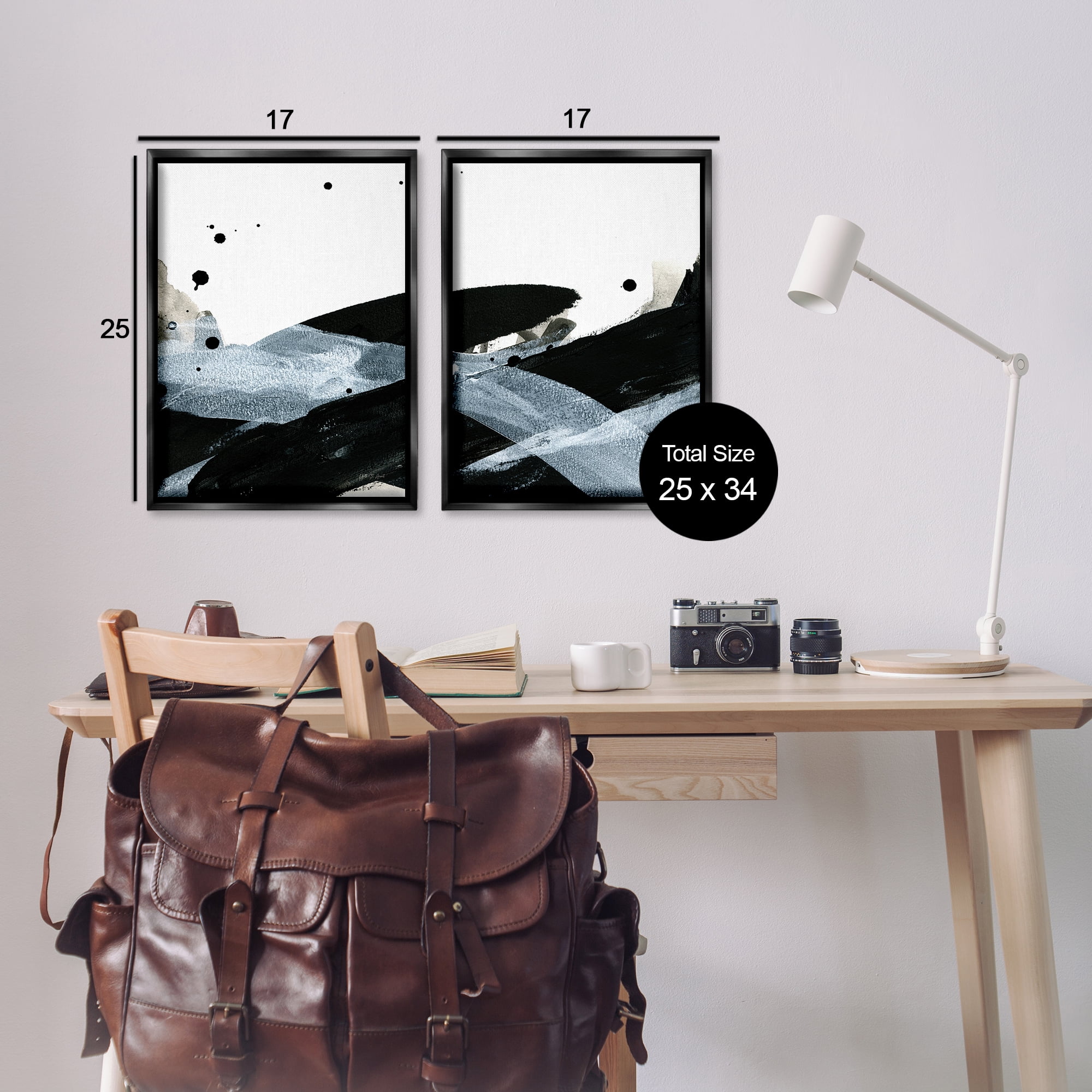 Stupell Industries Gradient Movement Abstraction Abstract Painting Black Floater Framed Canvas Art Print Wall Art, 17 x 25, Set of 2