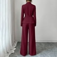 thumbnail image 5 of Womens Two Piece Outfit Long Sleeve Breasted Blazer High Waist Straight Leg Pants formal Business Suit Wine XXL(XXL), 5 of 6