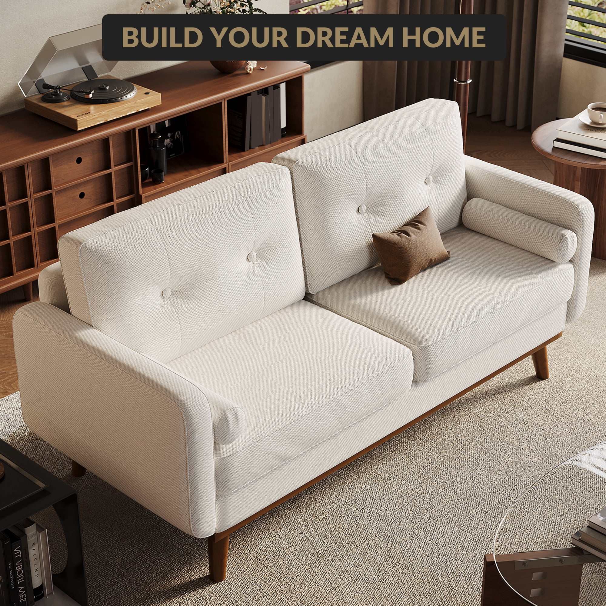 Modern Accent 65"W Loveseat Sofa, Button Tufted Upholstered Furniture,Mid Century Modern Decor Love Seat Couches for Living Room, Small Couch for Bedroom Office Apartment, So-lid & Easy to Install