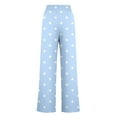 thumbnail image 3 of ClodeEU Women's Polka Dot Wide Leg Pants, Casual Printed Loose Fit Drawstring Trousers Light Blue,Womens Plus L, 3 of 4