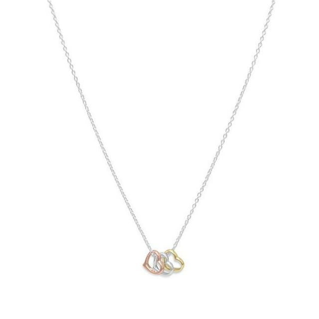 Precious Stars 33658 18 in. Sterling Silver Tri-Tone Heart Necklace