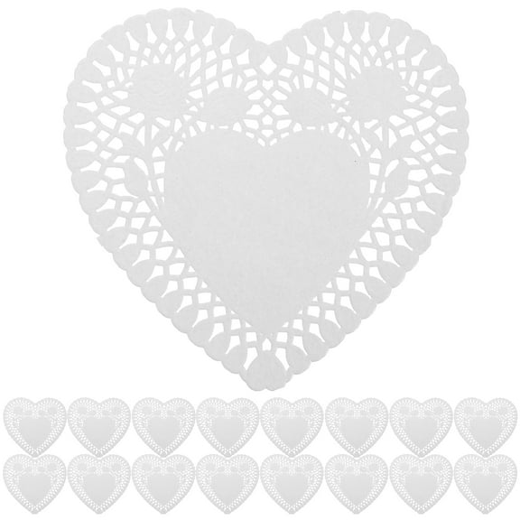 MRLESS 100pcs Valentine's Day Doilies Lace Paper Heart Baking Oil Absorbing Paper Food Disposable Cake Baking Paper for Snacks and Desserts