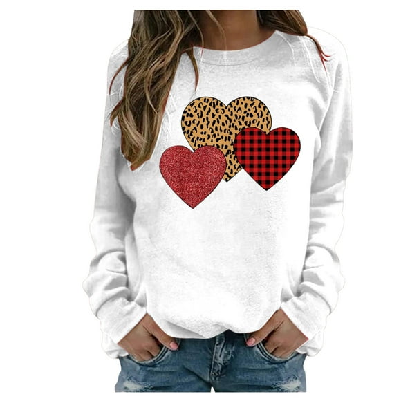 fartey Womens Valentine's Day Graphic Tees Loose Fit Love Heart Print Cute Pullover Shirts Lounge Lightweight Soft Long Sleeves Crewneck Tops