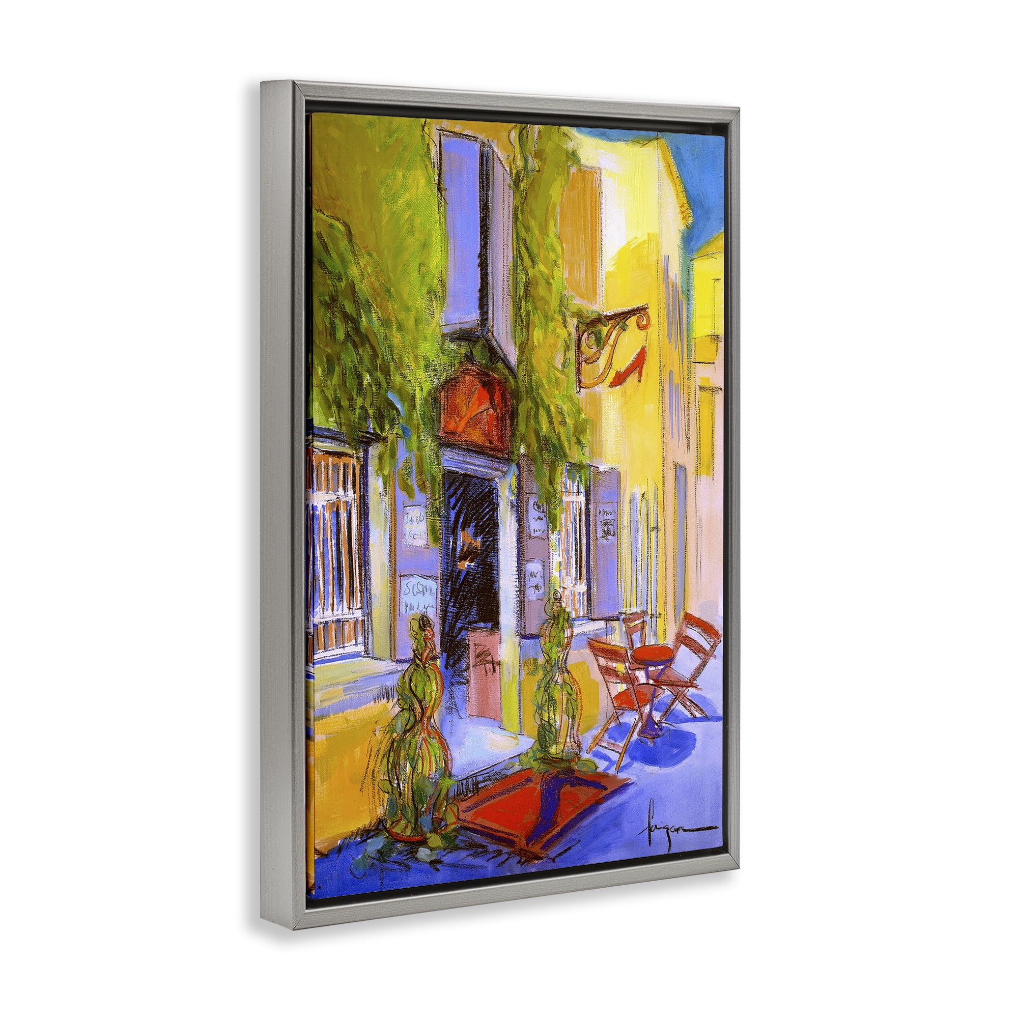 Stupell Industries Traditional Shoe Shop Building Scenic & Cityscapes Painting Gray Floater Framed Canvas Art Print Wall Art, 21 x 31