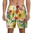 thumbnail image 2 of Picia Sunflower Cornflower Poppy pattern Mens Swim Trunks with Compression Liner Stretch Beach Shorts Quick Dry with Zipper Pockets No-Chafing Board Shorts-Small, 2 of 9