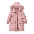thumbnail image 2 of WMTBSRSW Girls Long Hooded Puffer Coat Faux Fur Collar Zip Up Quilted Jackets Lightweight Winter Warm Mid Length Coat for Kids 7-15 Years, 2 of 6