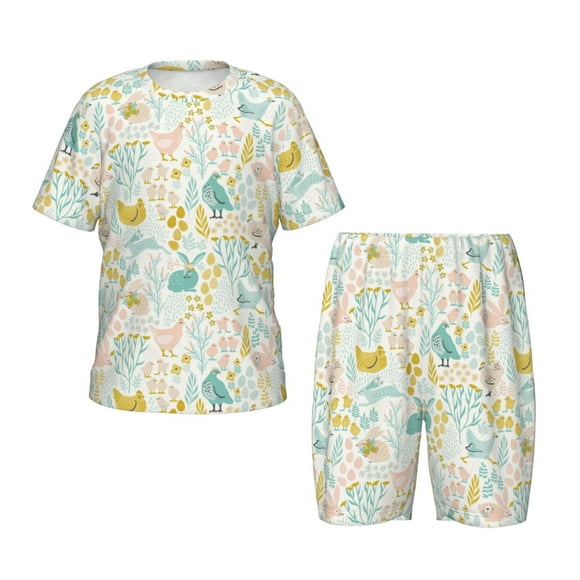 Balery Funny Chicken Conjunto de Pijama Infantil de Manga Corta con Estampado – Ropa de Dormir de Algodón Suave-Medium
