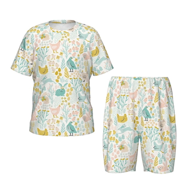 Balery Funny Chicken Conjunto de Pijama Infantil de Manga Corta con Estampado – Ropa de Dormir de Algodón Suave-Medium