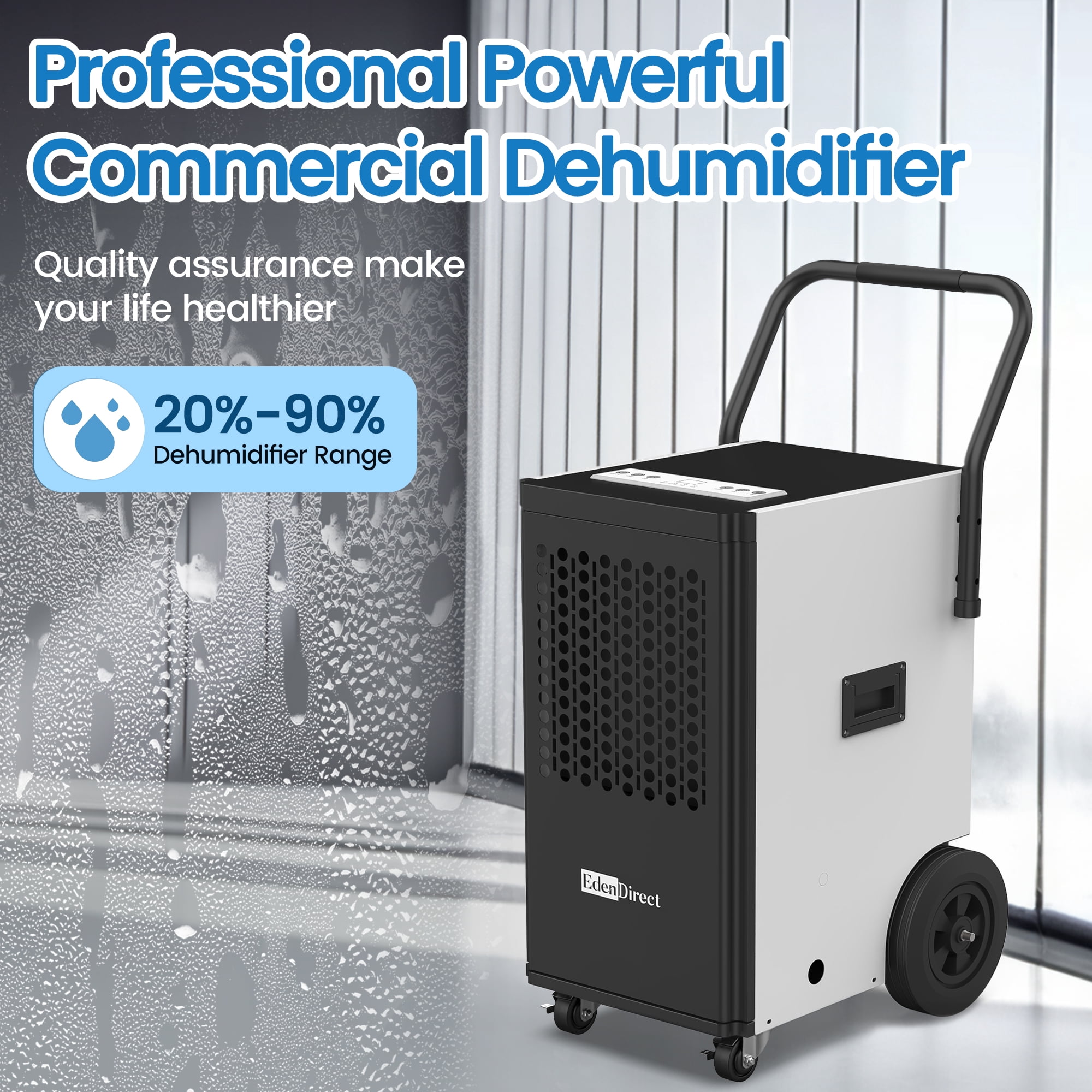 150 pt. 6,000 sq. ft. Buckless Industrial Dehumidifier  with Drain Hose and Pump for Basement in White