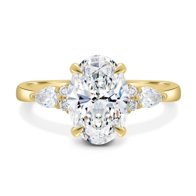 Cora Jewellery 2TCW Oval Moissanite Engagement Ring For Women With Side Pear, 10K Yellow Gold