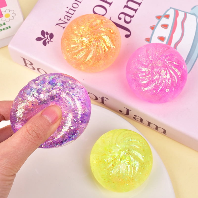 Lifemode Glitter Dumpling Squeeze Toy, TPR Stress Relief Ball With Steamer Basket, 5.3x4.5cm, Random Color