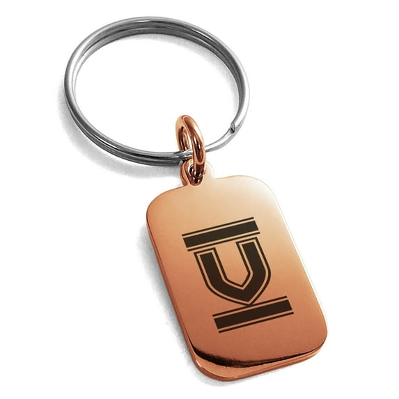 Stainless Steel Letter V Initial Empire Monogram Engraved Small Rectangle Dog Tag Charm Keychain Keyring