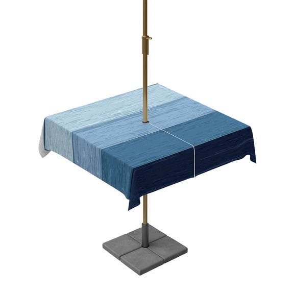 Outdoor Table Cloth with Umbrella Hole and Zipper, Blue Ombre Waterproof Square Tablecloth 54"x54", Farmhouse Vintage Wooden Striped Washable Table Cover for Outside Party Patio Picnic