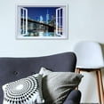 thumbnail image 2 of AEFER Brooklyn Bridge Wall Art New York City Picture Blue Night NYC Skyline Canvas Prints Paintings Manhattan Skyscraper Poster Window View Cityscape Modern Artwork for Room Home Decor Frame: 24x16in, 2 of 6