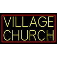thumbnail image 1 of Yellow Village Church LED Neon Sign 20" Tall x 37" Wide - inches Black Square Cut Acrylic Backing, with Dimmer - Premium built indoor Sign for Home décor, Event, Religious place, Store interior., 1 of 7