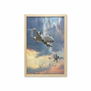 Airplane Wall Art with Frame, Peacekeepers Mission Jet up International Flight Picture Aviation Theme Image, Printed Fabric Poster for Bathroom Living Room, 23" x 35", Blue Grey, by Ambesonne