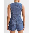 thumbnail image 7 of Women's Denim 2 Piece Set Casual Business Sleeveless Jean Blazer Vest Tops and Shorts Outfit Tracksuits, 7 of 7
