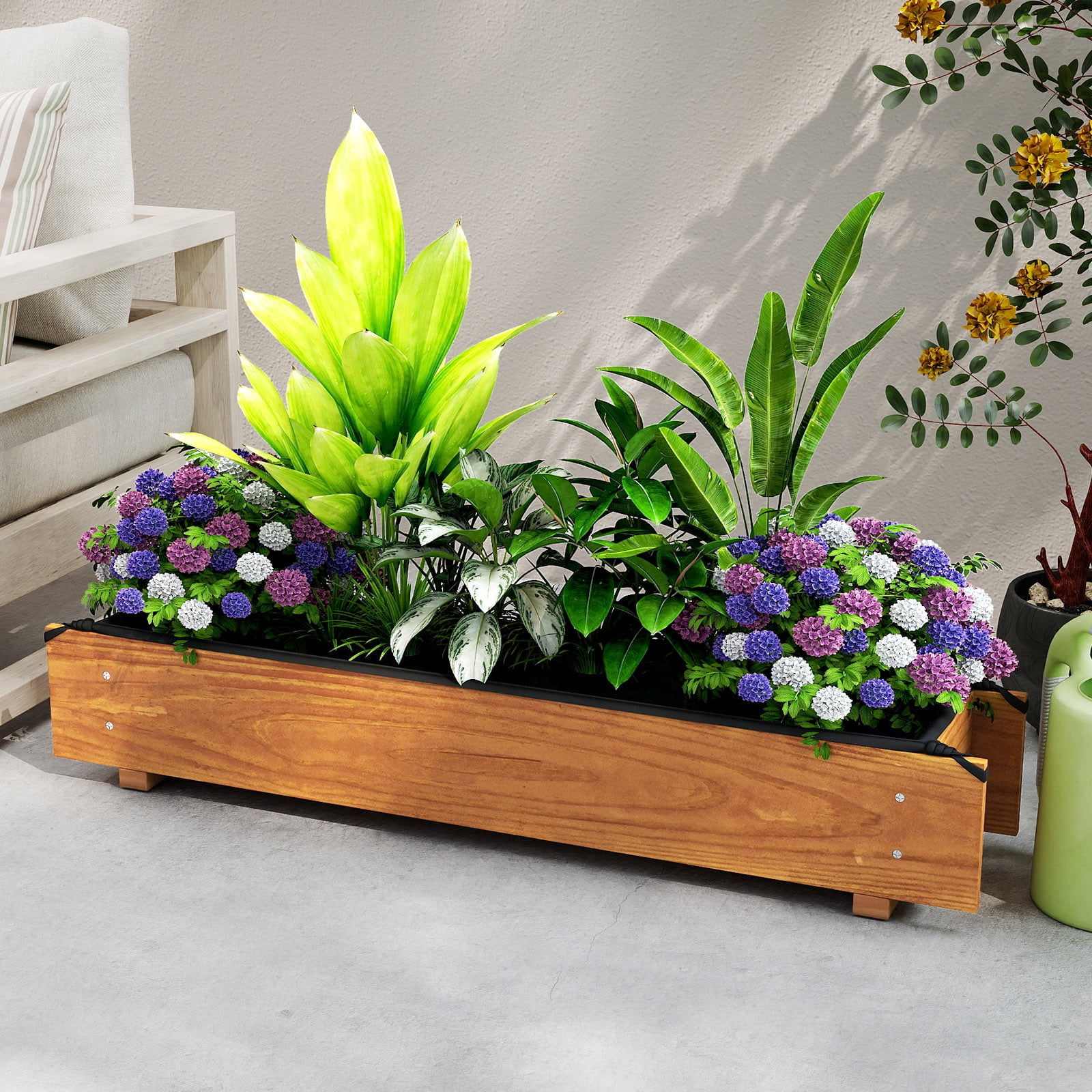 Gymax Wooden Raised Garden Bed w/ Drainage Holes Liner for Vegetable Flower Herb