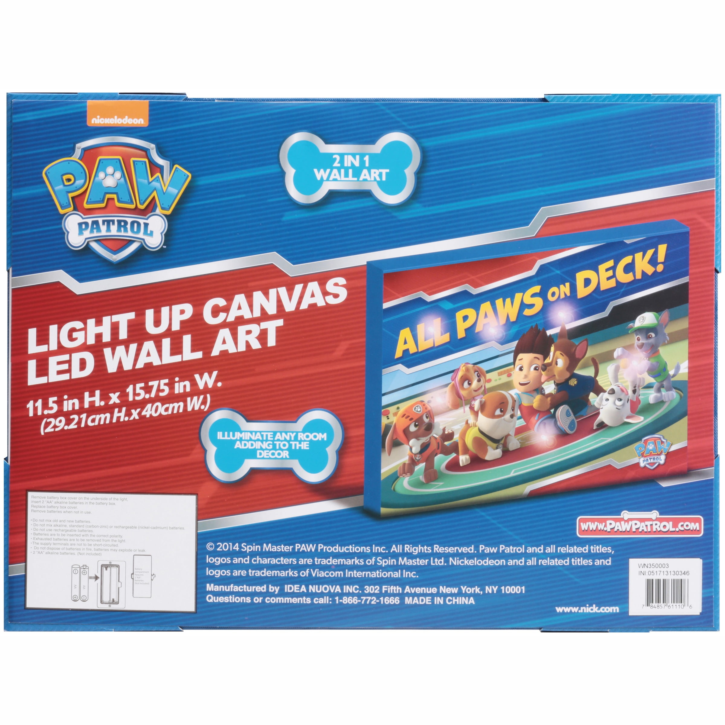 Paw Patrol 2 in 1 Light Up Canvas LED Wall Art Toddler Room Wallart
