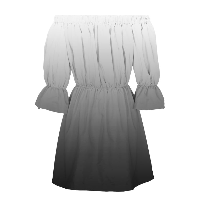 Fsqjgq Womens Summer Dresses Black Dress Party Dress White Graduation  Dresses for High School Vintage Print Beach Vacation Dresses Off Shoulder  Tunic Casual Loose Fit Bell Sleeve Mini Dress Elast XL -