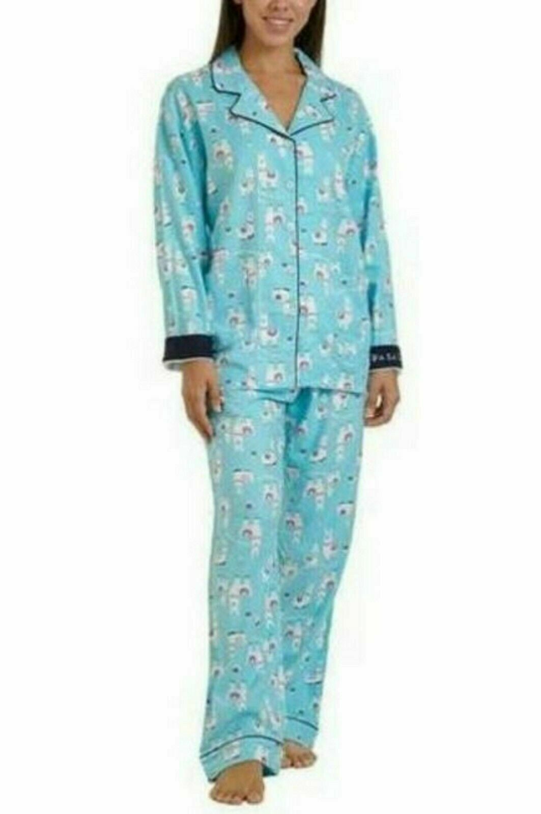 Karen Neuburger Live Love Lounge Flannel Pajama Set (Turquese Llamas