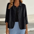 thumbnail image 2 of COMVALUE Womens Cotton Linen Shirts Jacket Long Sleeve Button Down Blazer Lightweight Casual Lapel Cardigans Summer Blouses Black for Size XXL, 2 of 4