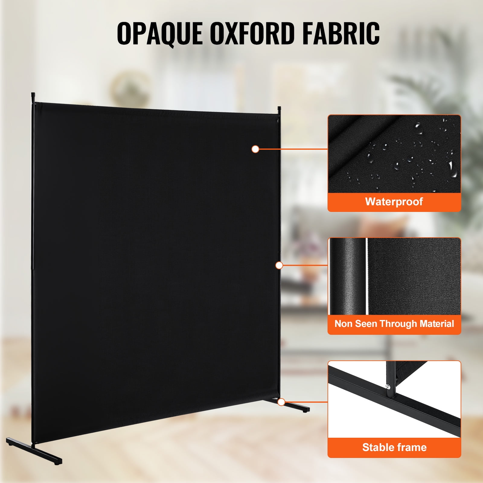 KFFKFF Space Partition, One-Panel Privacy Barrier, 6FT Indoor Privacy Shield, Segregation Screen for Spaces, Standalone Partition Panel for Workspace, Sleeping Area, Black
