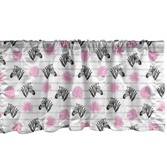 Ambesonne Leaf Print Window Valance, Zebra Silhouette Leafage, 54" X 18", Pink Pale Grey