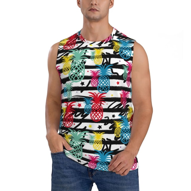 Balery Trendy Colorful Pineapples 1 Camisetas sin mangas para hombre, absorbe la humedad y protege contra el mal olor.-Small