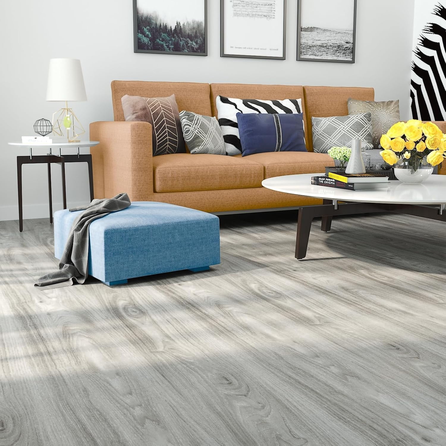 Peel and Stick Wood Flooring Grey Wood Grain Vinyl Flooring Roll Peel and Stick Floor Tile Bathroom Kitchen Wooden Floor Planks Waterproof Self Adhesive Removable Foam Wall Paper 15.8"x80"
