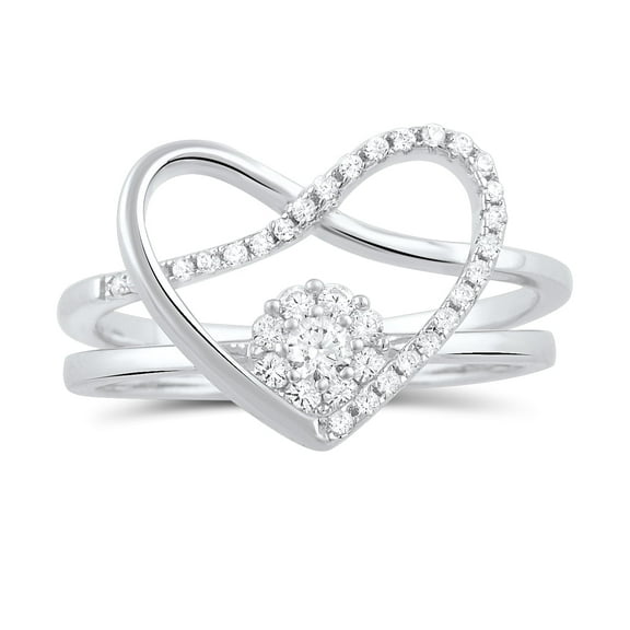 Sterling Silver Two Piece Heart & Halo Ring for Women and Teens - Size 4