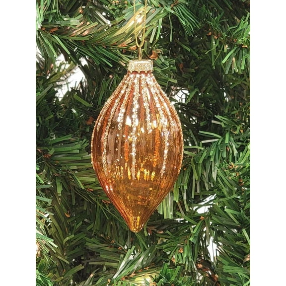 Gold Ribbed Teardrop Glass Christmas Ornament F07M7-22-LH76-2286