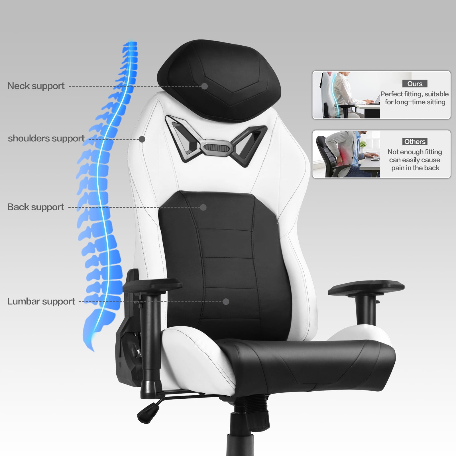 Ergonomic Gaming Chairs for Adults with High-Density Memory Foam | Swivel Comfortable Office Chair, Big and Tall Video Game Chair, High Back Computer Chair for Home, Office, Black White