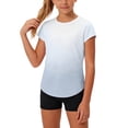 thumbnail image 2 of SROBPTY Teen Girls T-Shirts Solid Crew Neck Short Sleeve Gradient Breathable Summer Tops for 4-14Y, 2 of 4