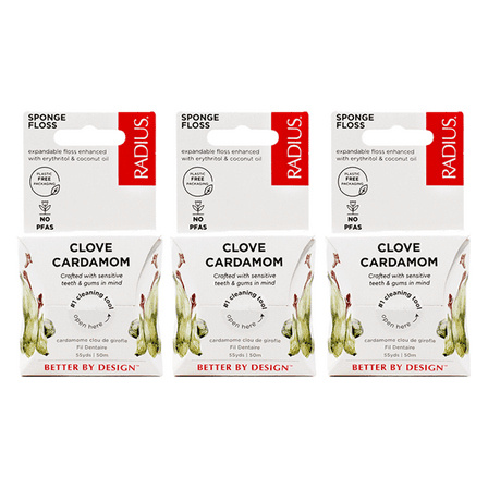 RADIUS Clove Cardamom Dental Floss 55 Yards Vegan & Non-Toxic Oral Care Boost & Designed to Help Fight Plaque - Pack of 3