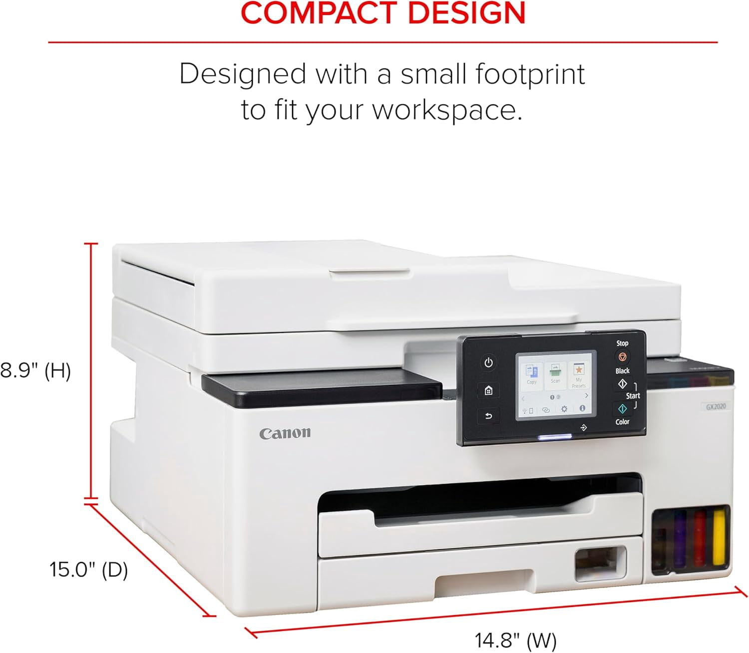 Canon MAXIFY GX2020 MegaTank Wireless All-in-One Printer Bundle Print Scan Copy Fax with Cleaning Kit, Ethernet Cable (International Model)