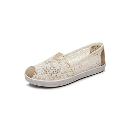 

UKAP Womens Casual Shoes Slip-On Loafers Mesh Flats Comfort Hollow Out Flat Shoe Ladies Round Toe Lightweight White 6