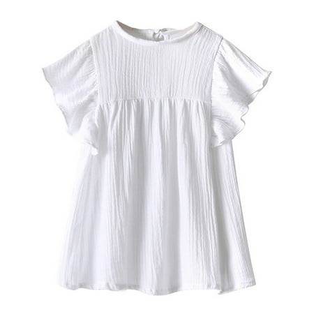 

Toddler Girls Dresses Summer Short Sleeve Cotton Solid Color Dress Casual Cute Baby Girls Clothing