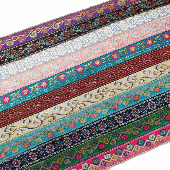 15 m Ethnic style Embroidery Polyester Ribbons Jacquard Ribbon Tyrolean Ribbon with Flower Patttern Garment Accessories Mixed color 2 inch(51mm)
