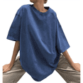 thumbnail image 2 of Camisetas Oversize para Mujer, Camisetas Vintage de Algodón, Cuello Redondo, Corta, Túnicas Lavadas de Verano. Azul S, 2 of 8