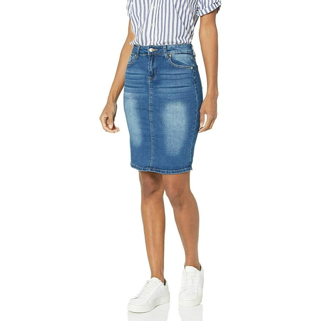YDX Smart Jeans Juniors Denim Skirt for women knee high basic 5 pocket, Light Wash, X-Large