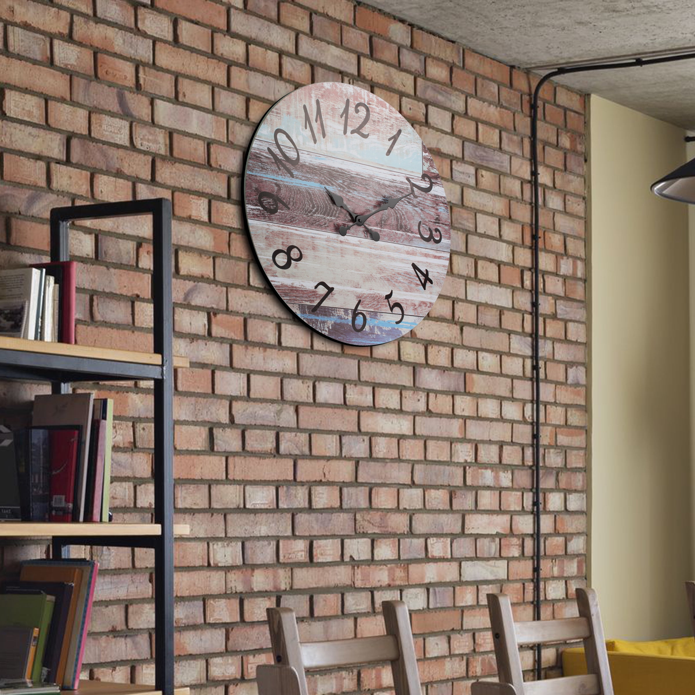 Stonebriar 23" Brown Analog Round Farmhouse Battery Operated Wall Clock