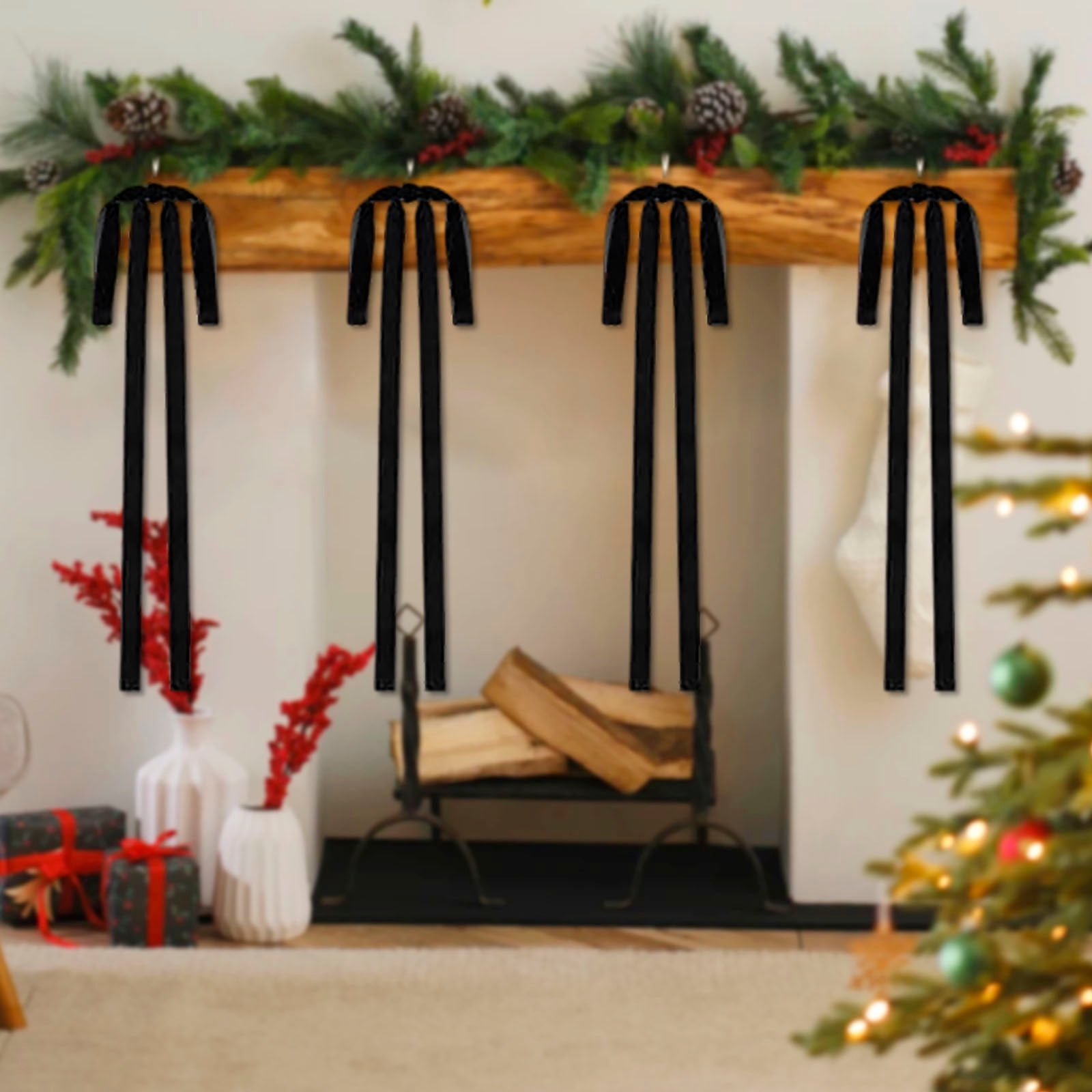Elegant Velvet Bow Wreath for Festive Staircase Fireplace and Carpet