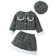 thumbnail image 2 of 3 Piece Girls Elegant Plaid Print Coat Jacket Mini Half Skirt and Matching Hat Set Fashion Casual Daily Party Holiday Kids Outfit,Black,120, 2 of 7