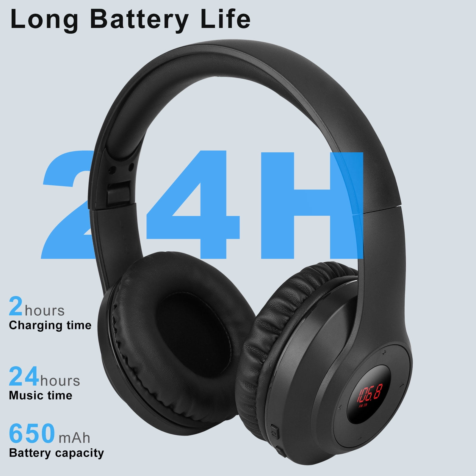 Wireless FM Headphones with Reception, Portable Digital FM Headset Ear Muffs for Walking, Jogging, Riding, and Mowing, Supports 3.5mm AUX Cable, Rechargeable Battery