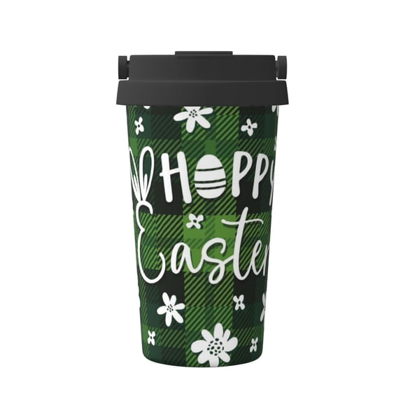 Rateoe Happy Easter Pattern Travel Coffee Mug Tumbler with Flip Lid | Reusable Insulated Stainless Steel Cold Brew Iced Coffee Cup Thermos